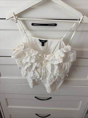 Express White Ruffle Tie-Front Spaghetti Strap Camisole